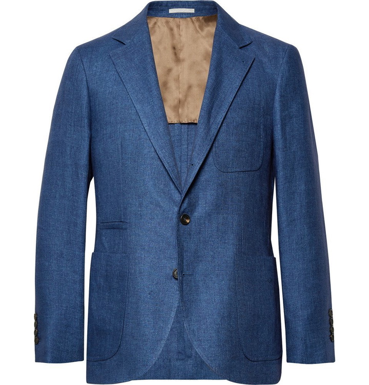 Photo: Brunello Cucinelli - Blue Slim-Fit Linen Blazer - Blue