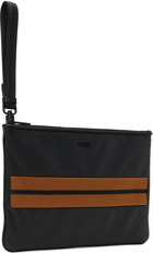 ZEGNA Black Leather Flat Zip Pouch