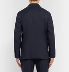 Brunello Cucinelli - Navy Double-Breasted Pinstriped Wool, Linen and Silk-Blend Suit Jacket - Navy