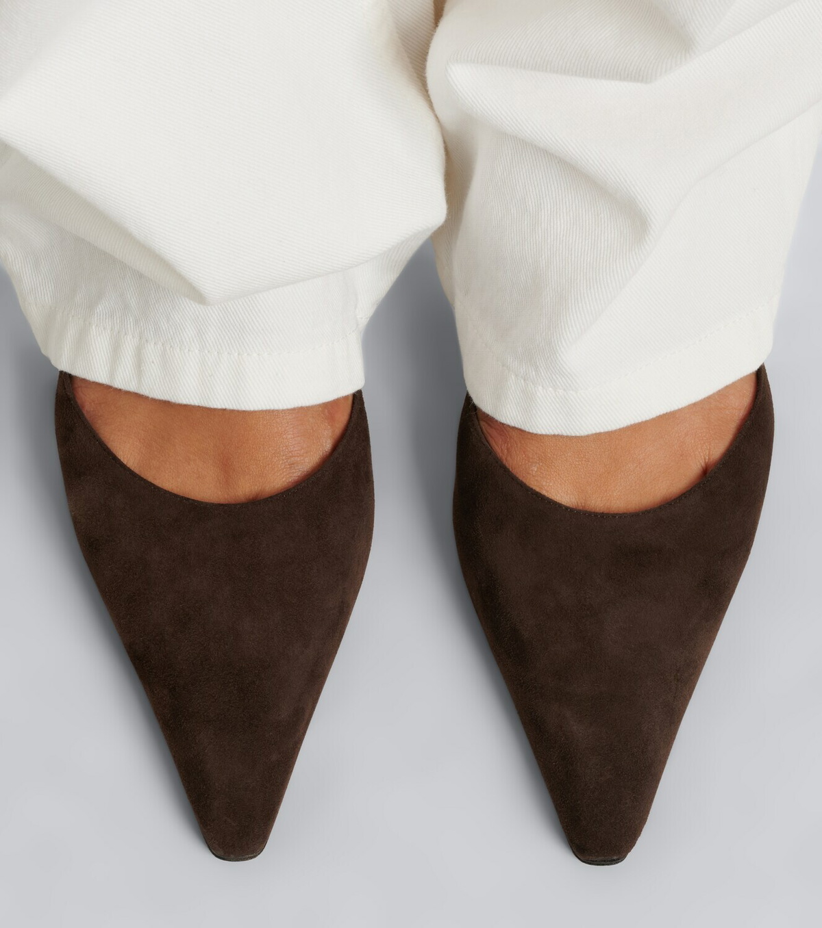 The Row Inez suede slingback pumps