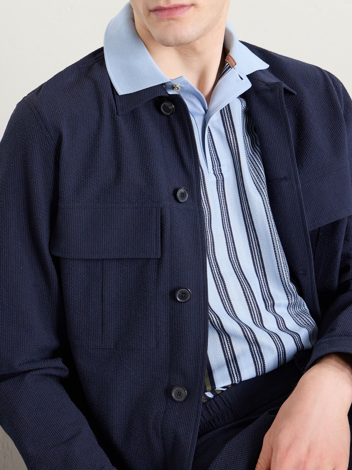Paul Smith - Striped Knitted Cotton Polo Shirt - Blue