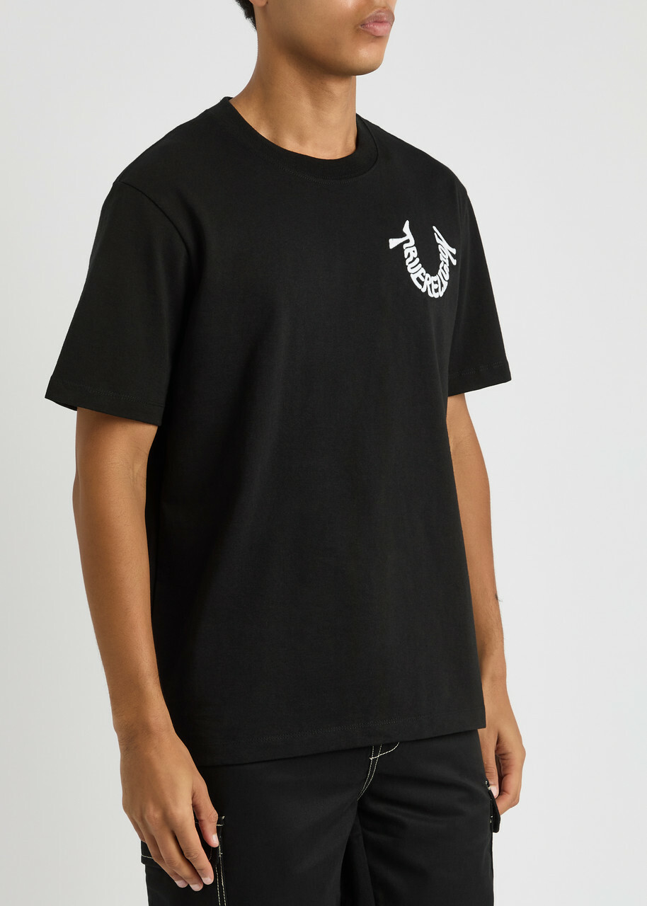 True Religion Warped Logo-embroidered Cotton T-shirt Black