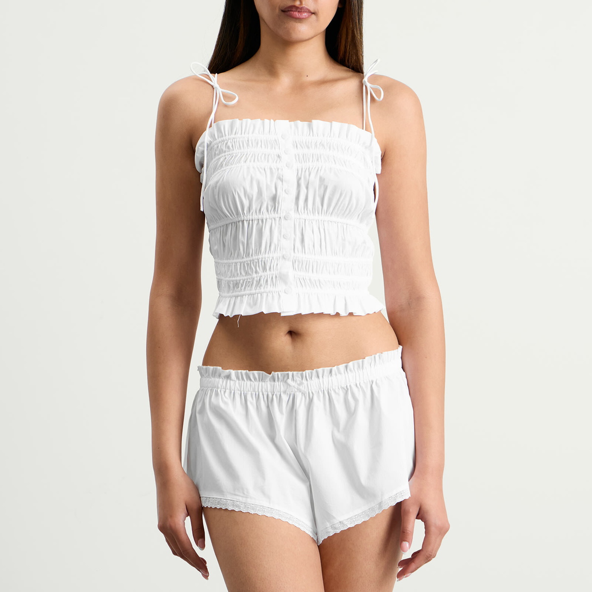 SKIMS Women's Garment Washed Poplin Ruffle Cami in Snow