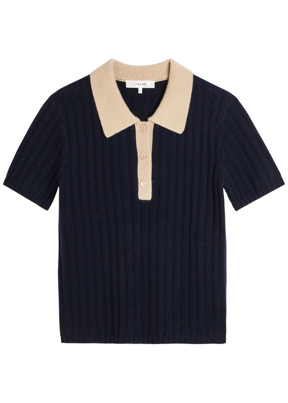 Photo: Frame Ribbed Cashmere Polo top Navy