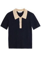 Frame Ribbed Cashmere Polo top Navy