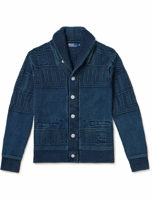 Photo: Polo Ralph Lauren - Shawl-Collar Panelled Cable-Knit Cotton Cardigan - Blue