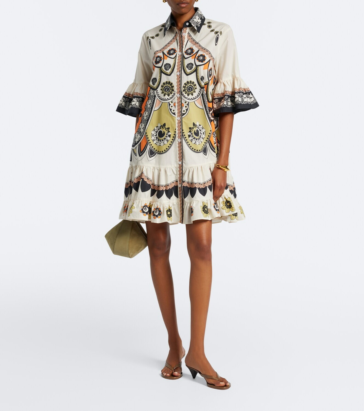 La DoubleJ Printed tiered cotton poplin minidress