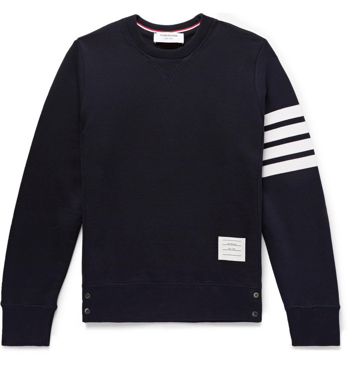 Photo: Thom Browne - Slim-Fit Striped Loopback Cotton-Jersey Sweatshirt - Men - Navy