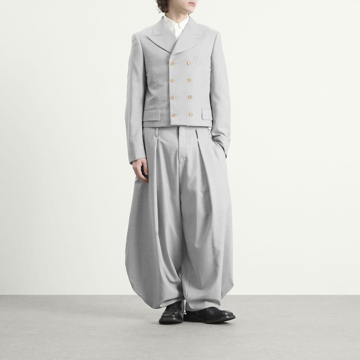 Comme des Garçons Homme Plus Men's Cuffed Structure Shorts in Light Grey