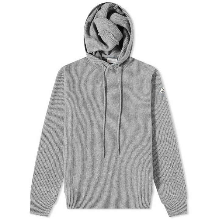Photo: Moncler Men's Knit Logo Popover Hoody in Grey