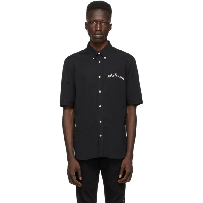 Photo: Alexander McQueen Black Poplin Embroidered Logo Short Sleeve Shirt