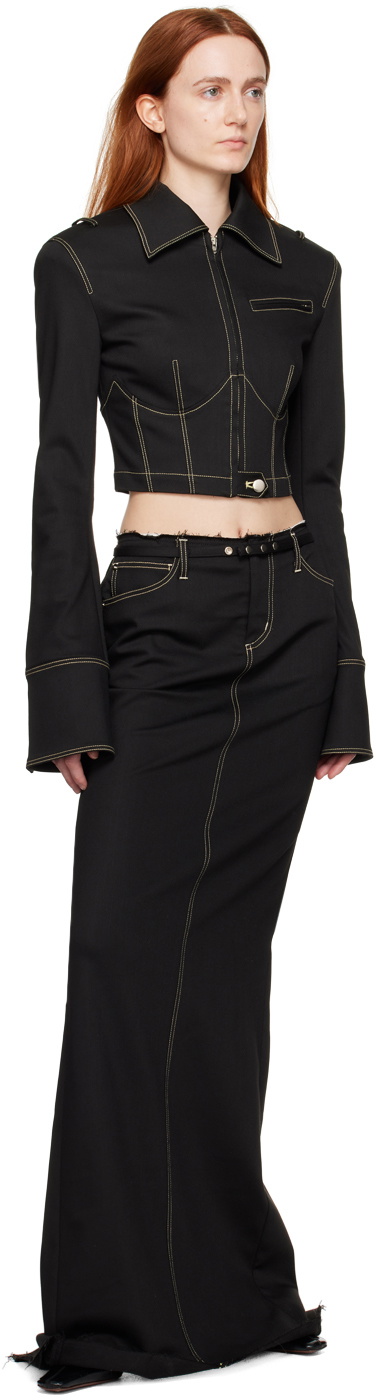 JUNEYEN Black Belted Denim Maxi Skirt