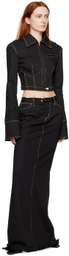 JUNEYEN Black Belted Denim Maxi Skirt
