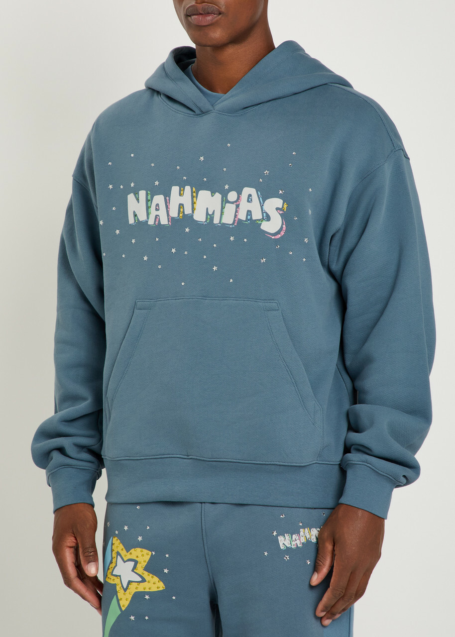 Nahmias Flower Trip Printed Hooded Cotton Sweatshirt Blue