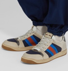 Gucci - Screener Webbing-Trimmed Distressed Leather and Canvas Sneakers - Navy