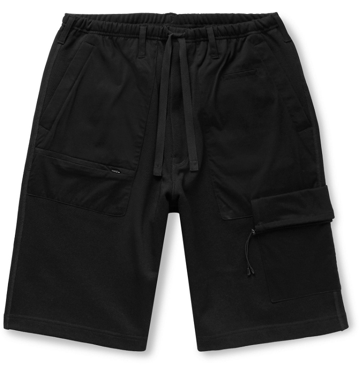 Photo: Y-3 - Wide-Leg Panelled Piqué and Cotton-Blend Jersey Drawstring Shorts - Black