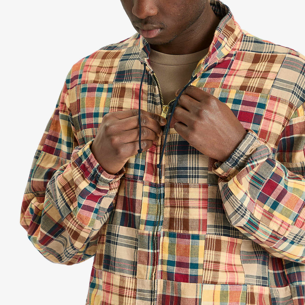 BEAMS PLUS✨India Madras ジャケット×ベスト　パッチワーク Beams Plus Men's Madras Patchwork Swing Jacket in Beige Base
