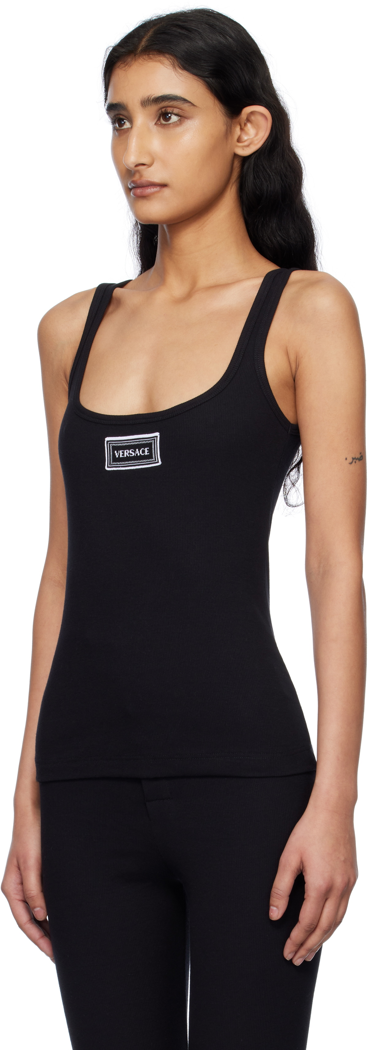 Versace Underwear Black 90s Vintage Logo Ribbed Tank Top