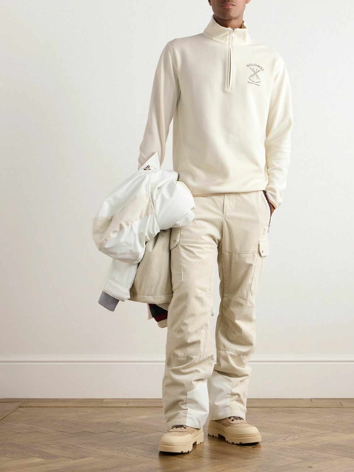 Brunello Cucinelli - Logo-Embroidered Fleece Half-Zip Sweatshirt - Neutrals