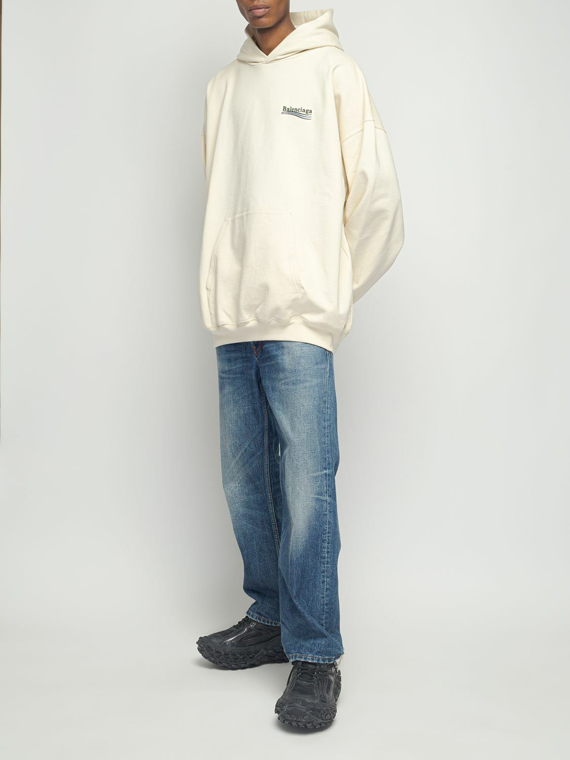 BALENCIAGA - Logo Embroidery Cotton Hoodie Balenciaga