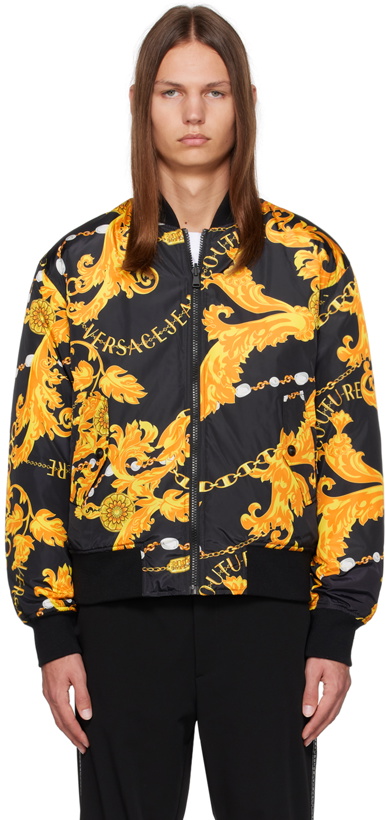 Photo: Versace Jeans Couture Black & Yellow Chain Couture Reversible Bomber Jacket