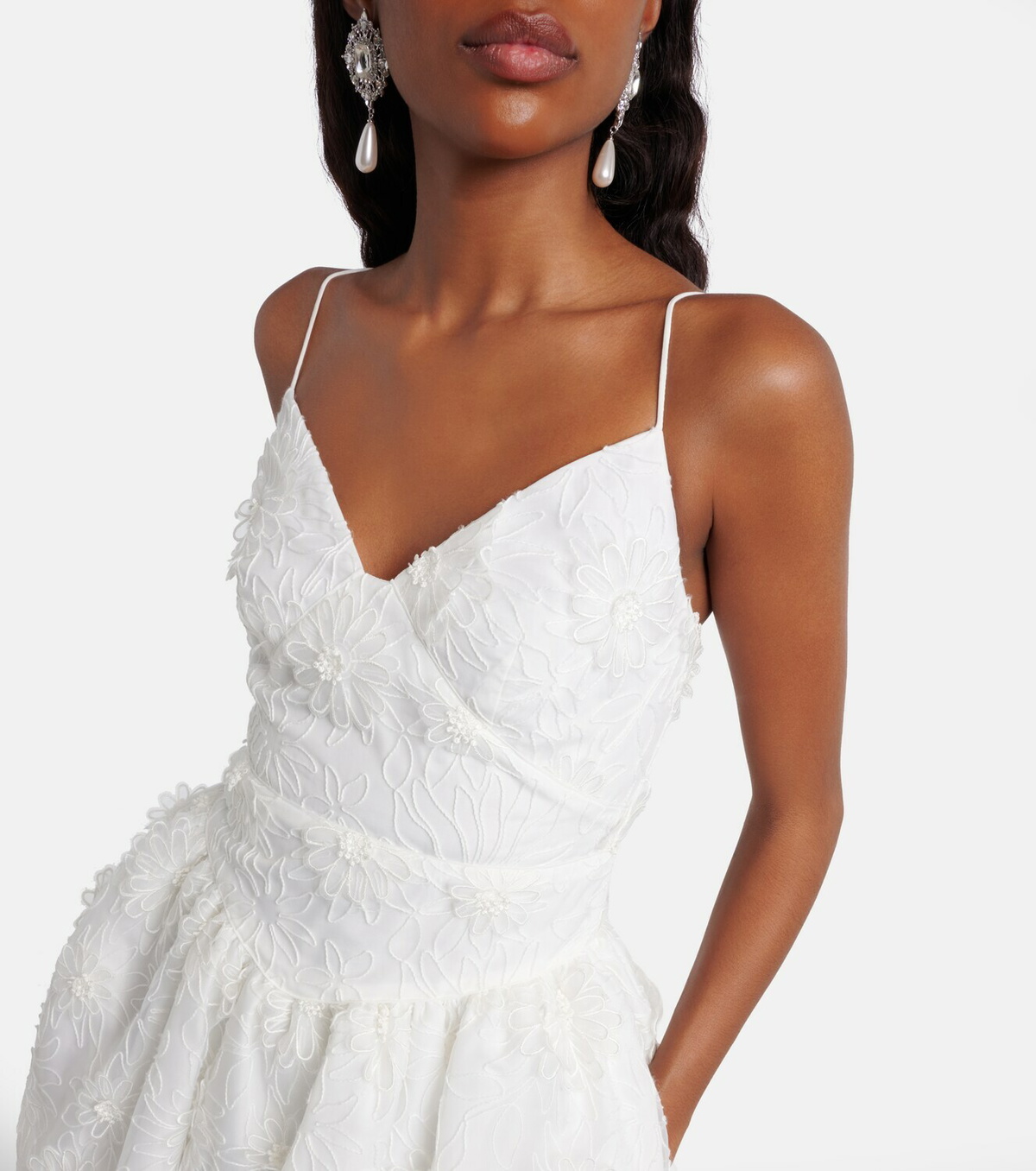 Self-Portrait Floral-appliqué organza minidress