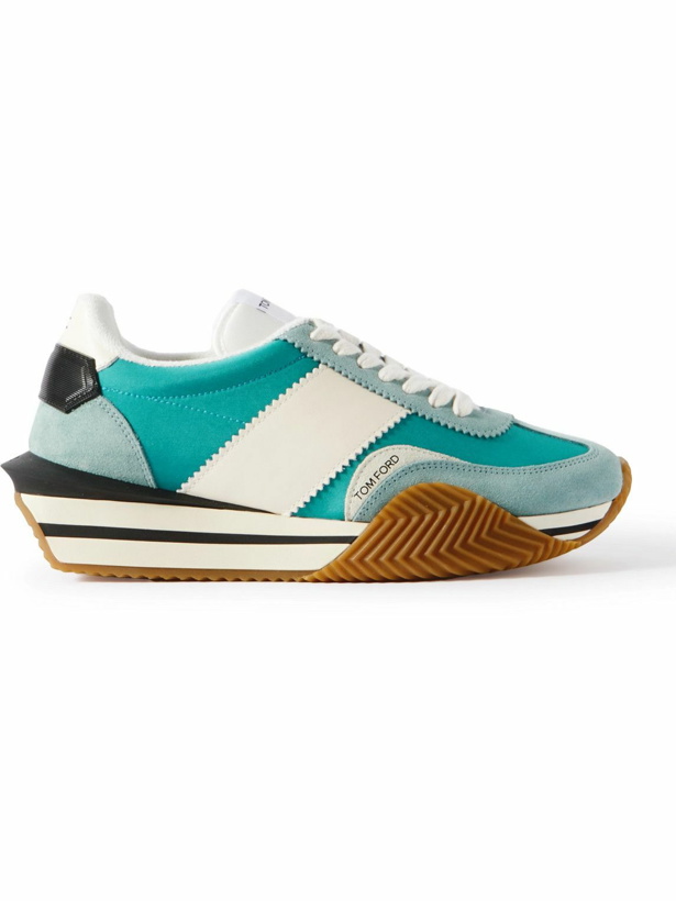 Photo: TOM FORD - James Rubber-Trimmed Leather, Suede and Nylon Sneakers - Blue