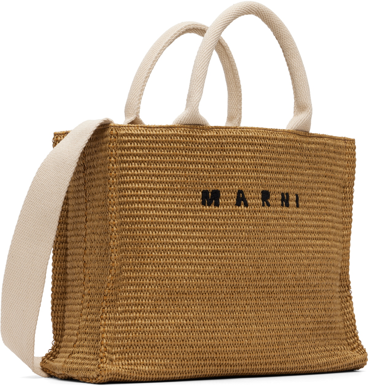 Marni Tan Raffia-Effect Small Tote