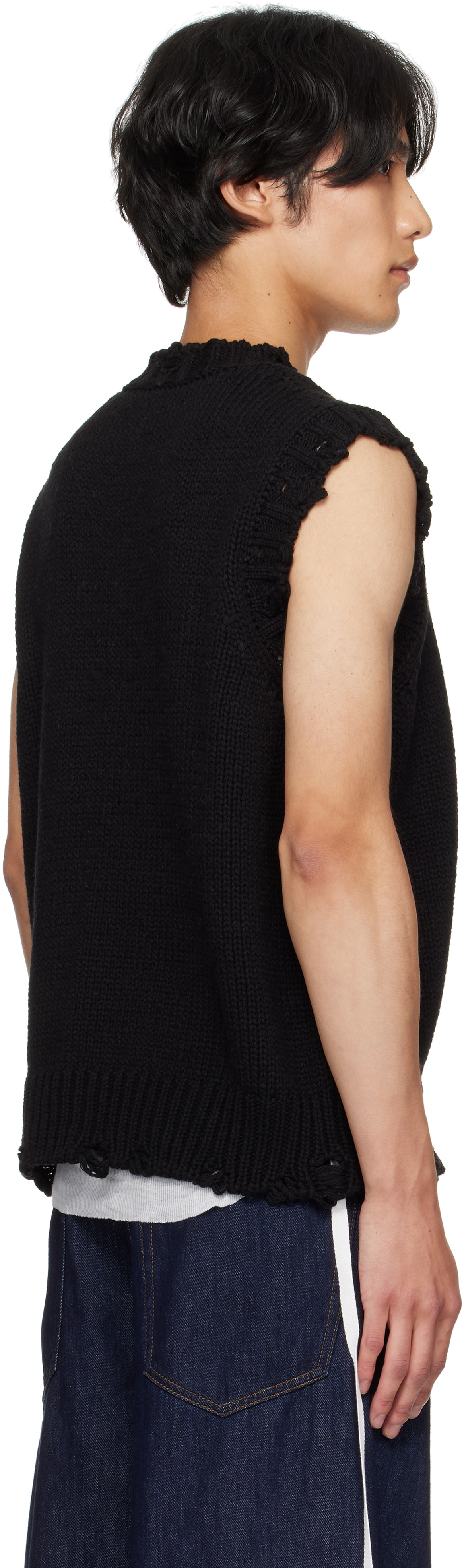 McQueen Black Patch Embroidery Distressed Vest