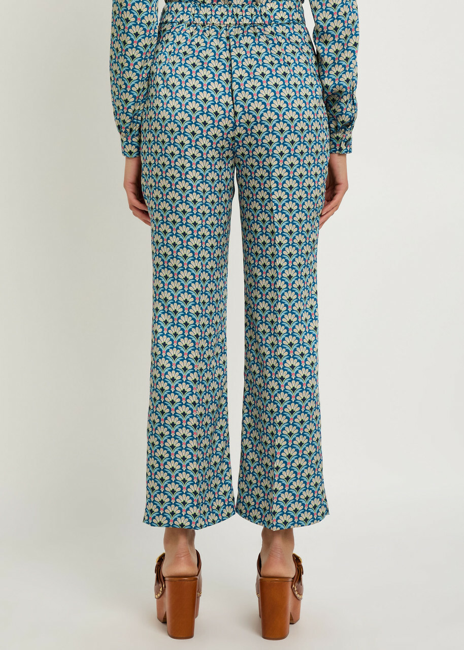 Etro Patterned Satin Straight-leg Trousers Blue
