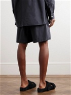 TEKLA - Birkenstock Straight-Leg Pleated Organic Cotton-Poplin Pyjama Shorts - Gray
