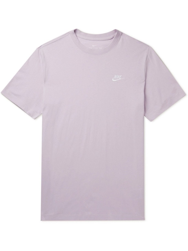 Photo: NIKE - Sportswear Club Logo-Embroidered Cotton-Jersey T-Shirt - Purple