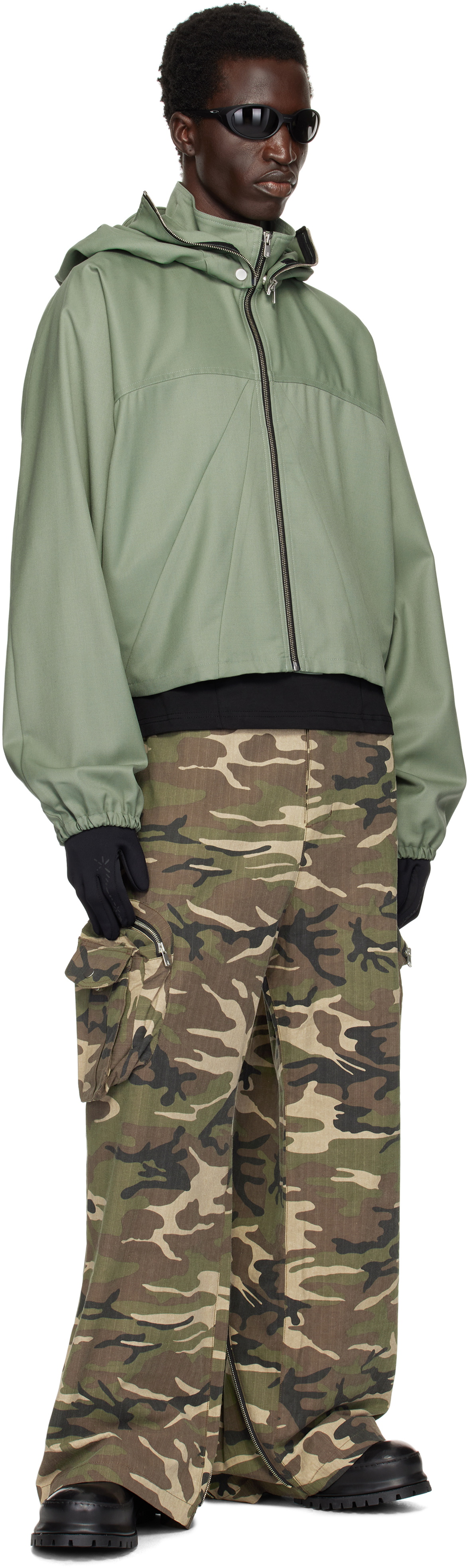 FFFPOSTALSERVICE Khaki Parachute Hooded Cropped Jacket