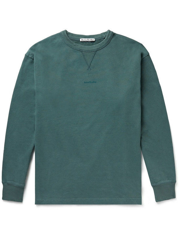 Photo: Acne Studios - Logo-Print Cotton-Jersey Sweatshirt - Green