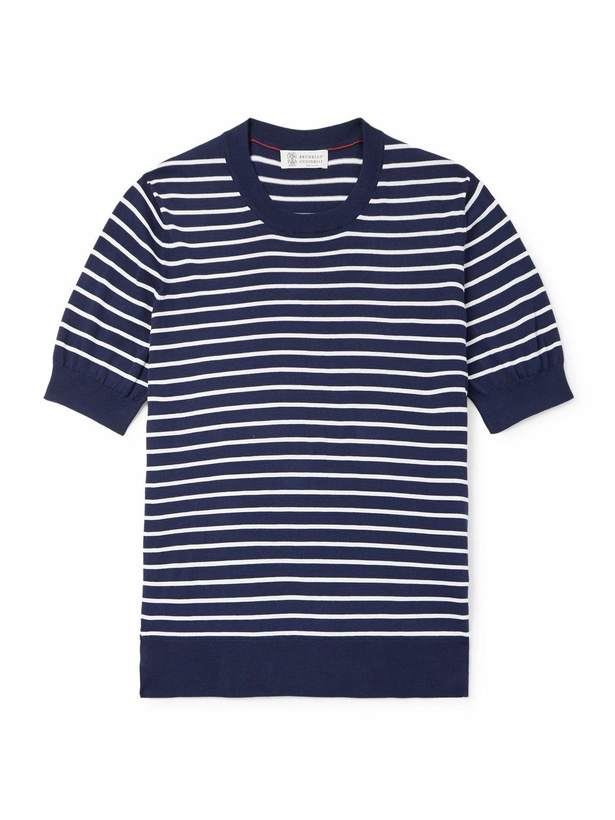 Photo: Brunello Cucinelli - Slim-Fit Striped Cotton T-Shirt - Blue