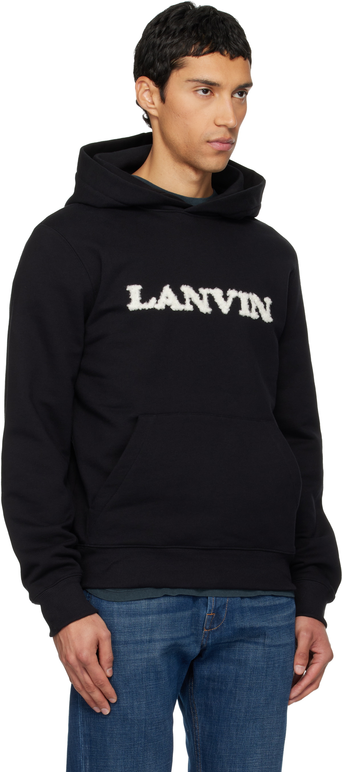 Lanvin Black 'Lanvin' Shearling Cotton Hoodie