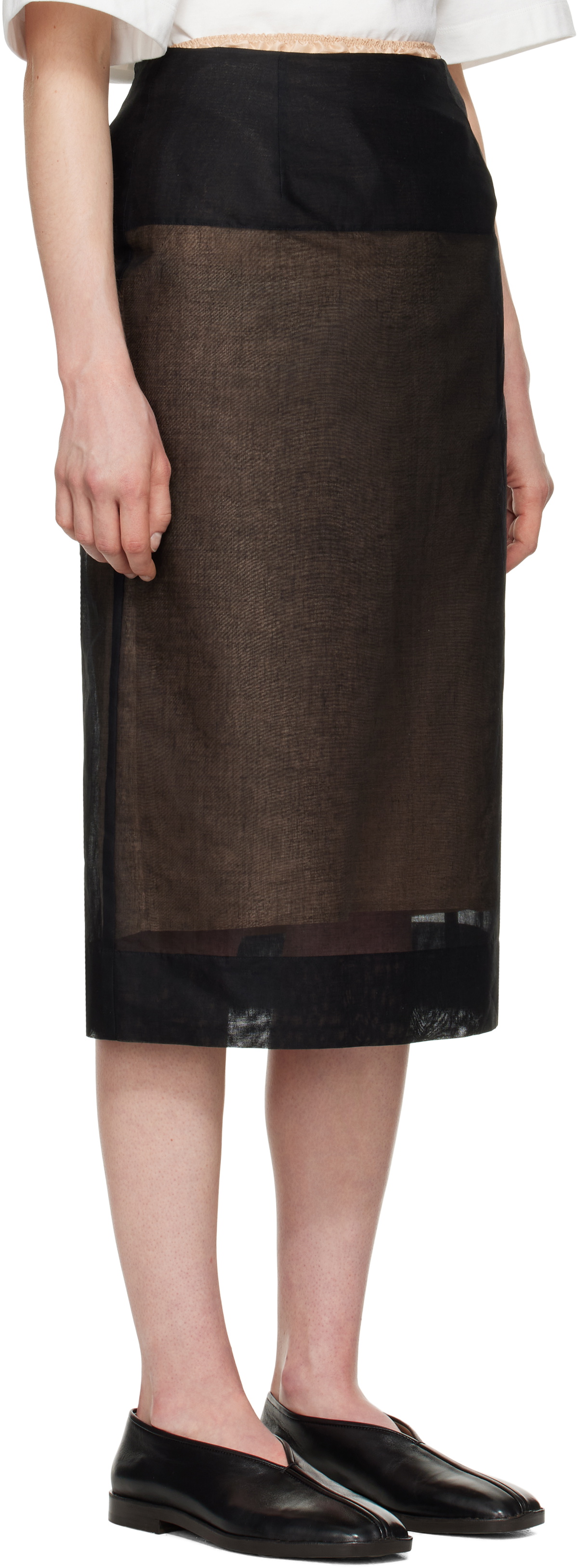 Carven Black Sheer Midi Skirt