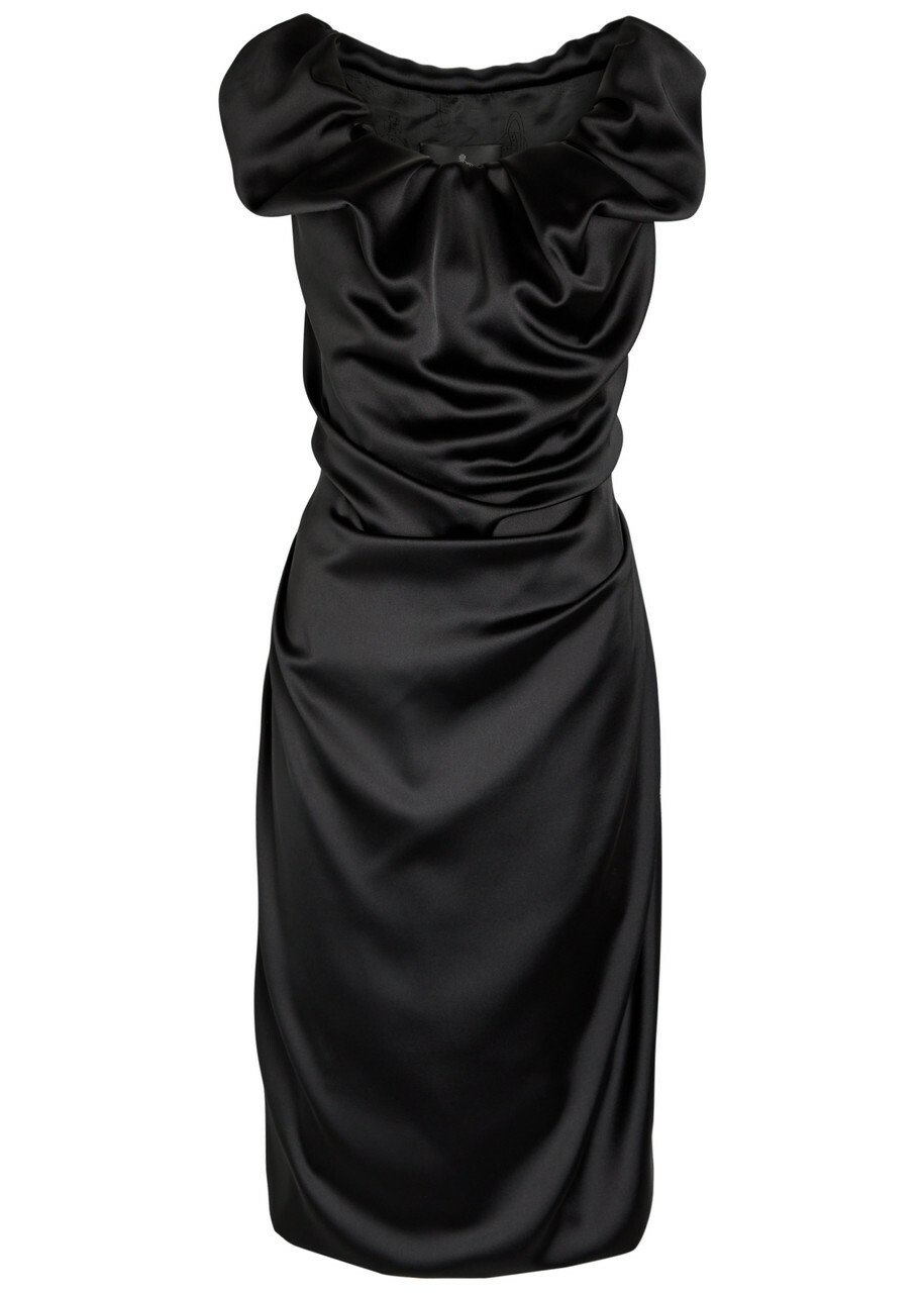 Vivienne Westwood Ginnie Amber Draped Satin Midi Dress Black