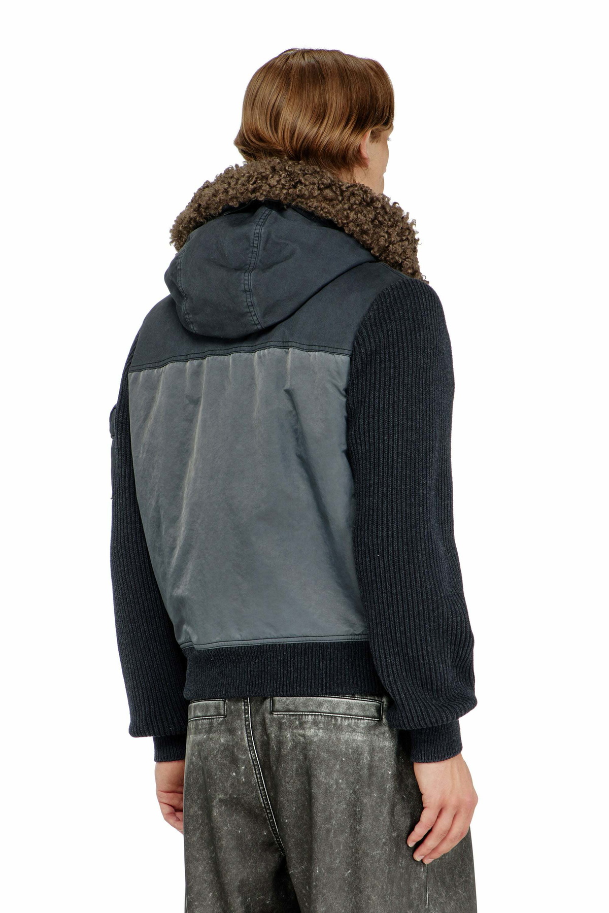 Diesel Hooded padded jacket with knitted sleeves - Winter Jackets Mens in Blue