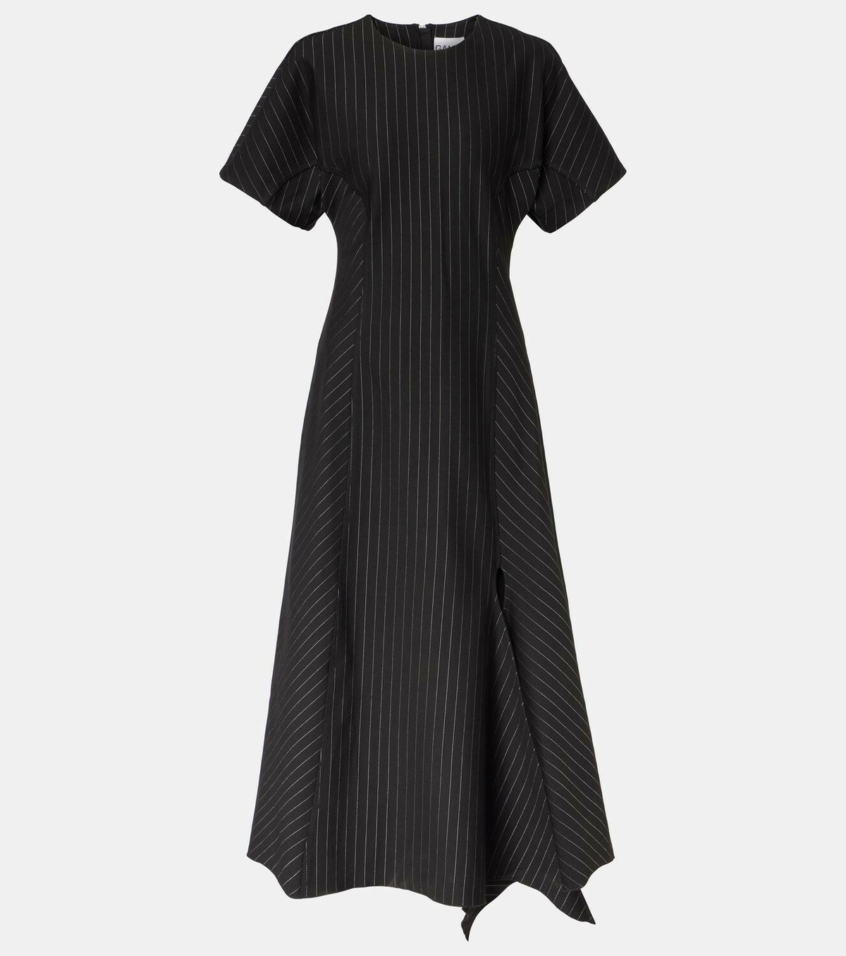Ganni Pinstripe asymmetric midi dress GANNI