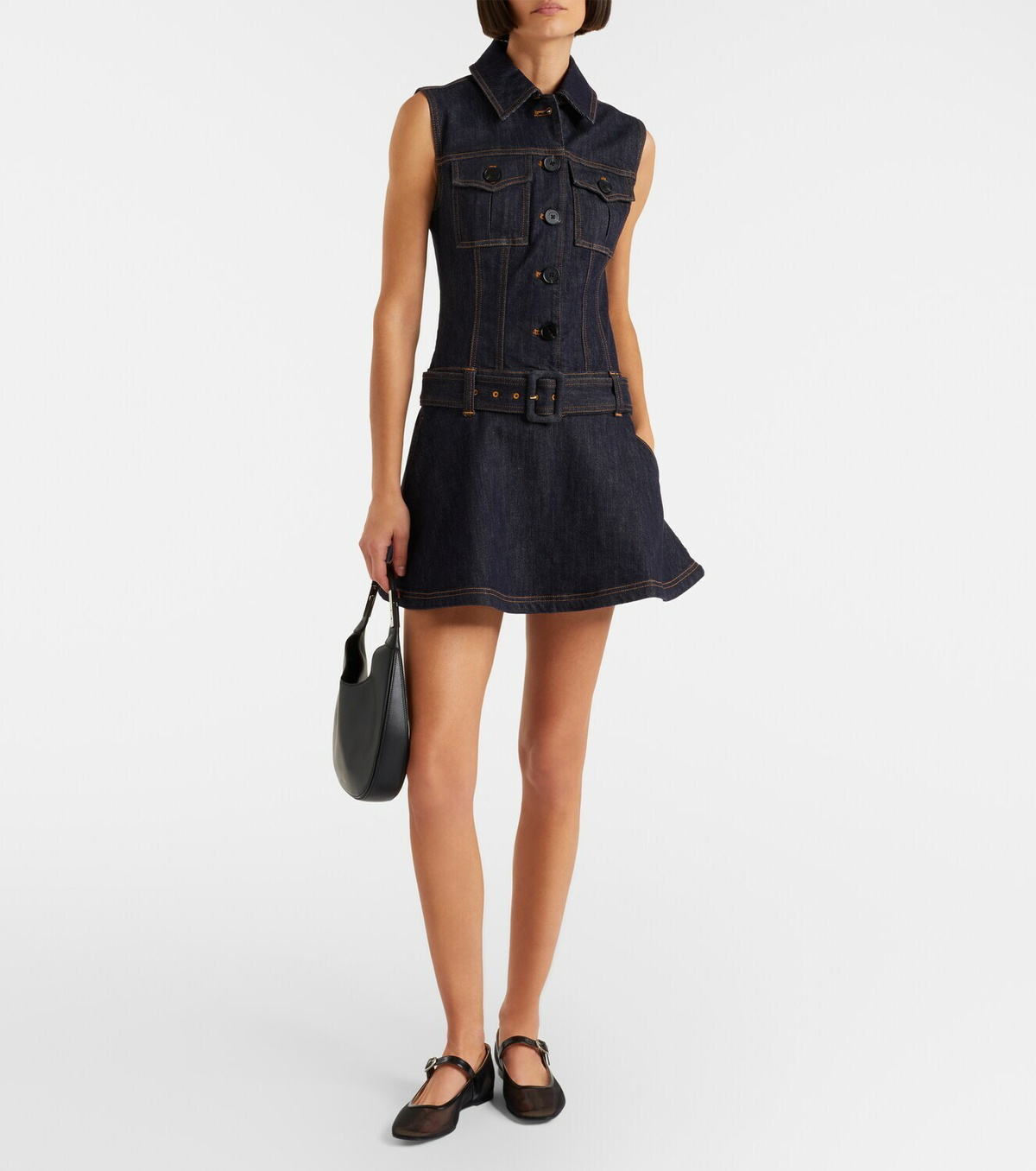 Self-Portrait Belted denim minidress