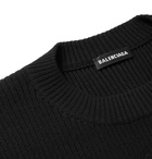 Balenciaga - Slim-Fit Logo-Appliquéd Ribbed Wool Sweater - Men - Black