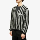 Maison Kitsuné Men's Flag Logo Intarsia Stripe Cardigan in Black/Stone