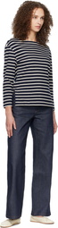 A.P.C. Navy Striped Three-Quarter Sleeve T-shirt