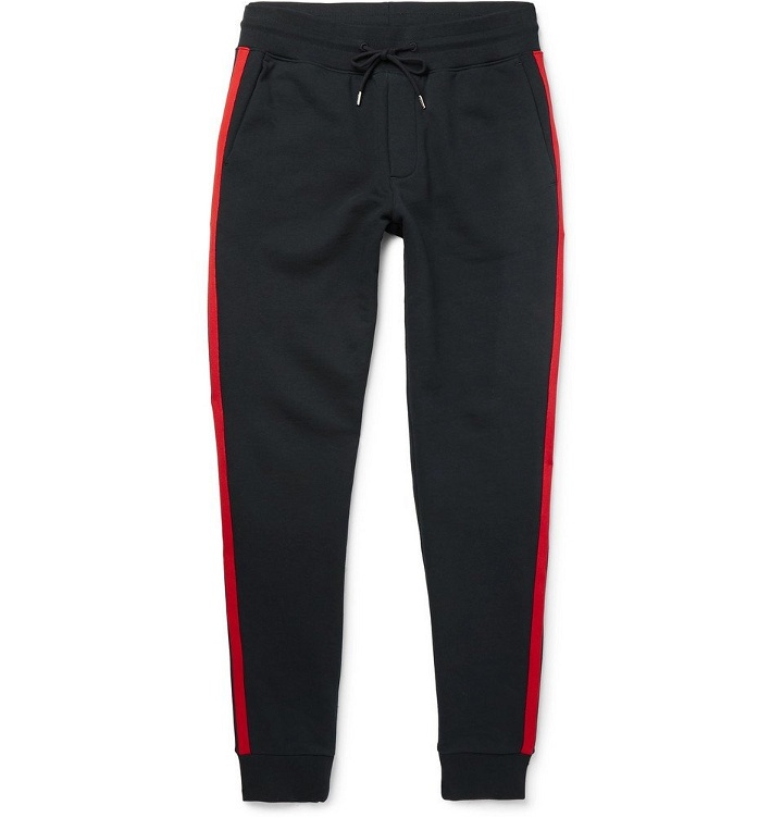 Photo: Moncler - Slim-Fit Tapered Grosgrain-Trimmed Loopback Cotton-Jersey Sweatpants - Men - Navy