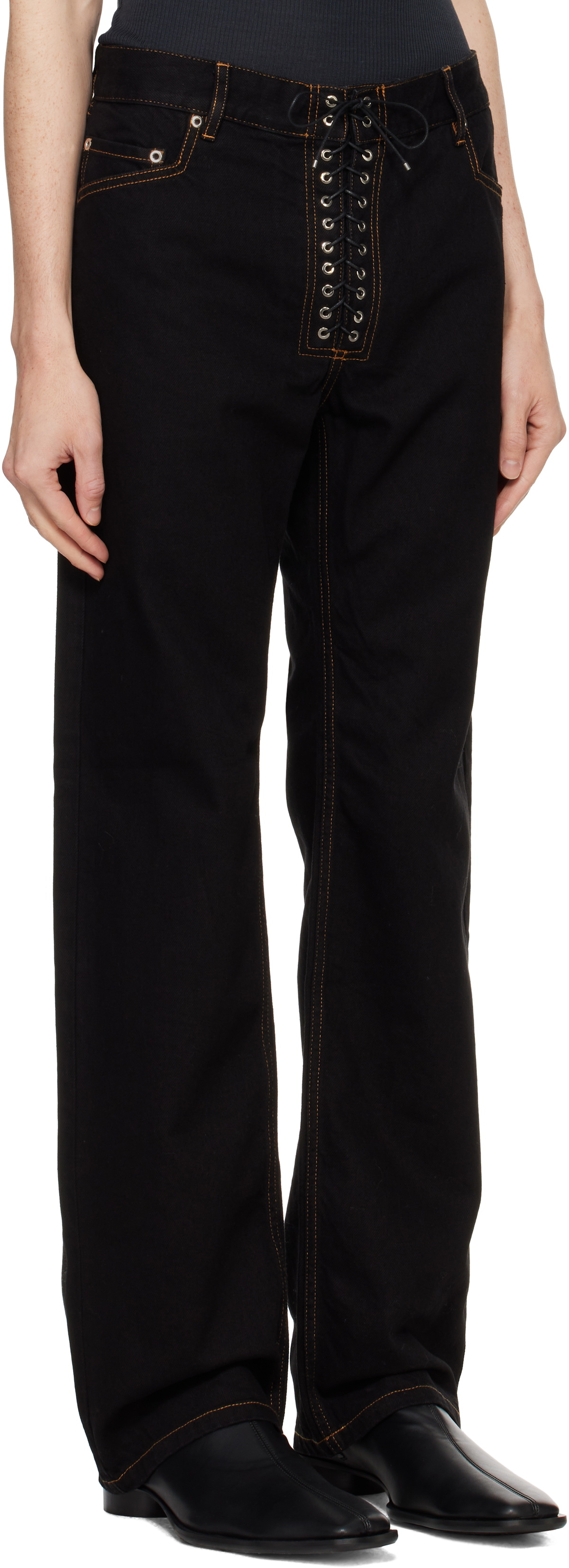 Ludovic de Saint Sernin Black Straight Legs Lace Up Jeans