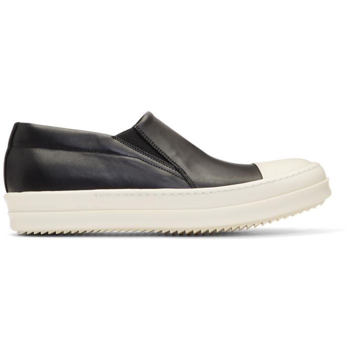 Photo: Rick Owens Black and Off-White Boat Slip-On Sneakers