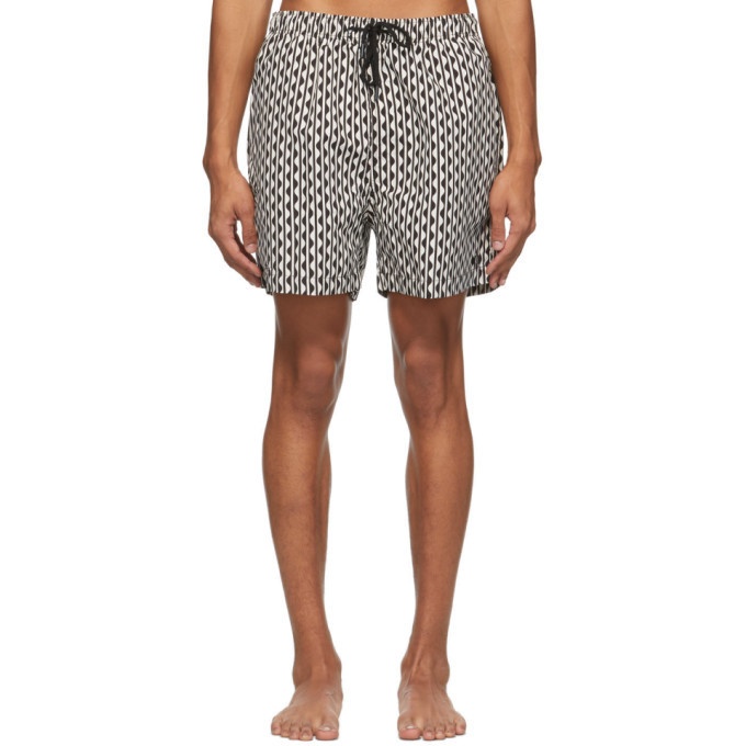 Photo: Solid and Striped Black and White The Classic Squiggle Stripe Swim Shorts