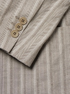 NN07 - Jordin 10058 Double-Breasted Striped Cotton-Blend Herringbone Blazer - Brown