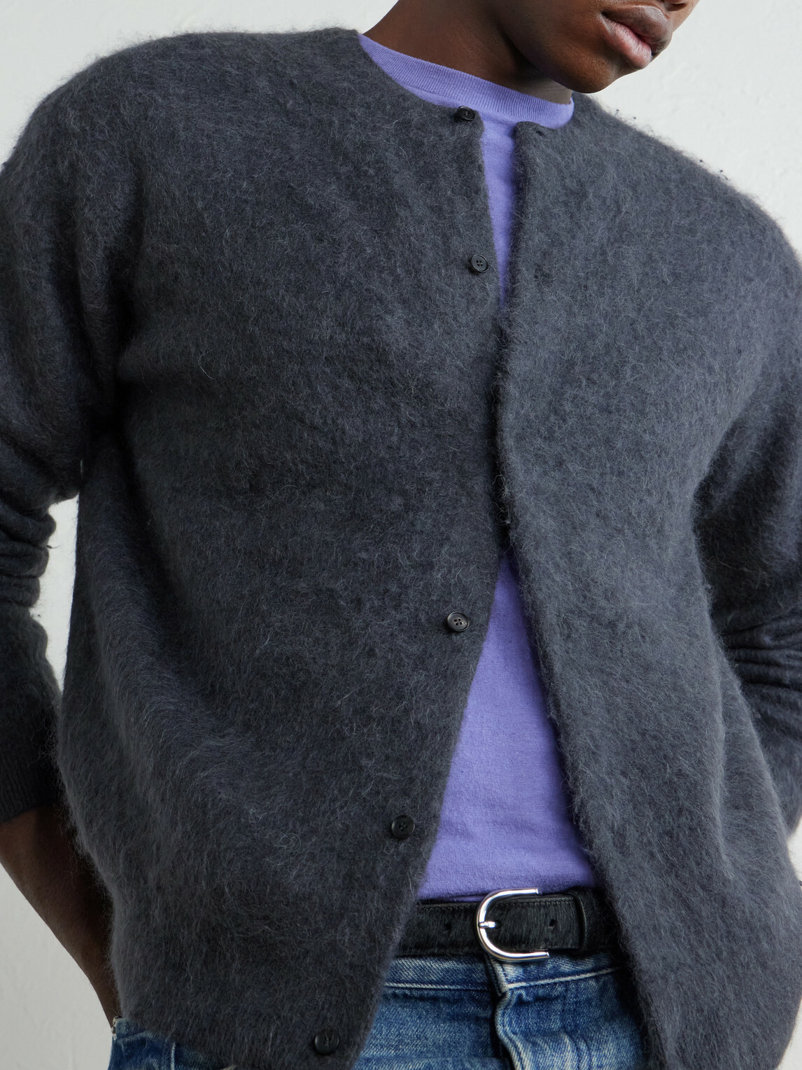 Auralee - Garment-Dyed Alpaca Cardigan - Gray
